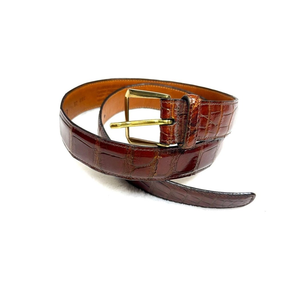 Vintage Trafalgar Dress Belt Size 30 Brown Alligator Leather Luxury Brass Buckle
